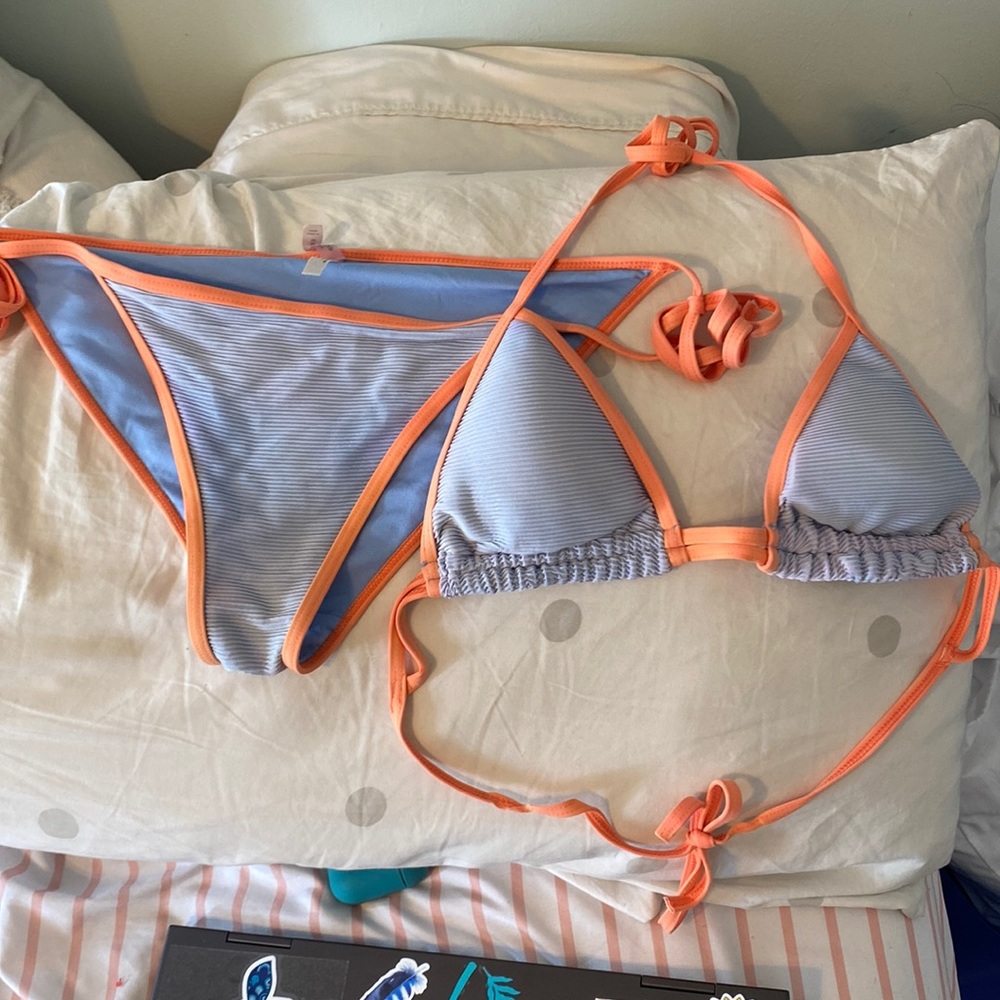 Baby blue and coral bikini